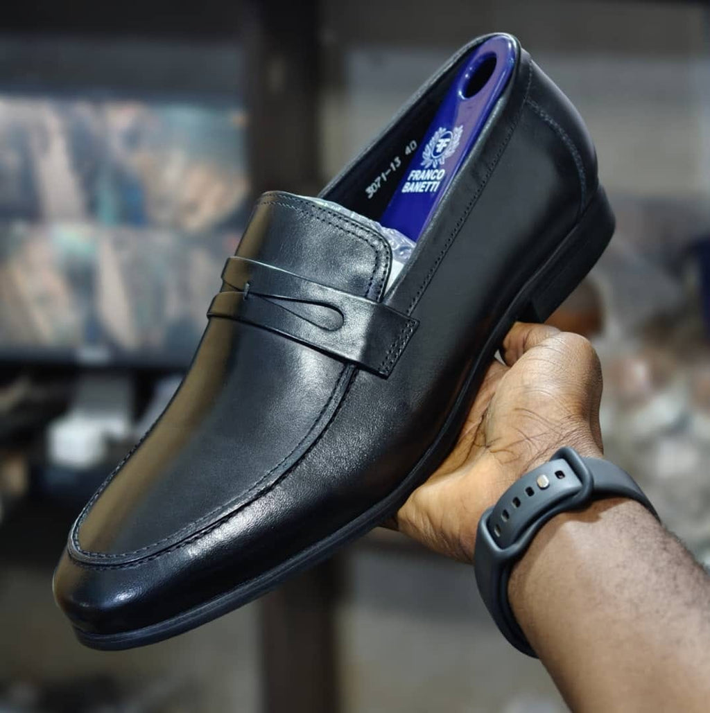 Franco Banetti Black Leather Penny Loafer
