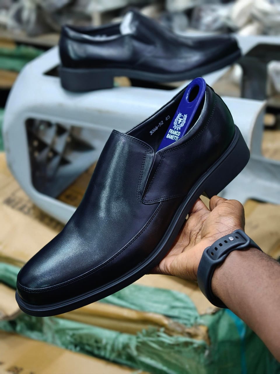 Franco Banetti Men's Black Leather Slip-On Loafer
