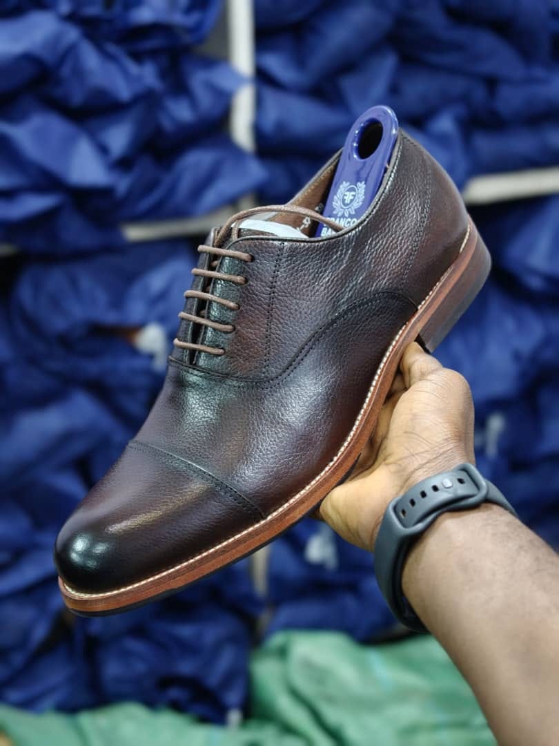 Franco Banetti Dark Brown Pebbled Leather Cap-Toe Oxford