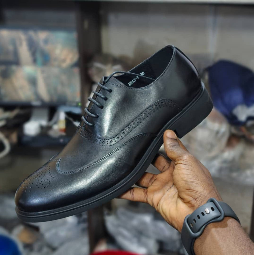 Black Full Brogue Wingtip Oxford Dress Shoe