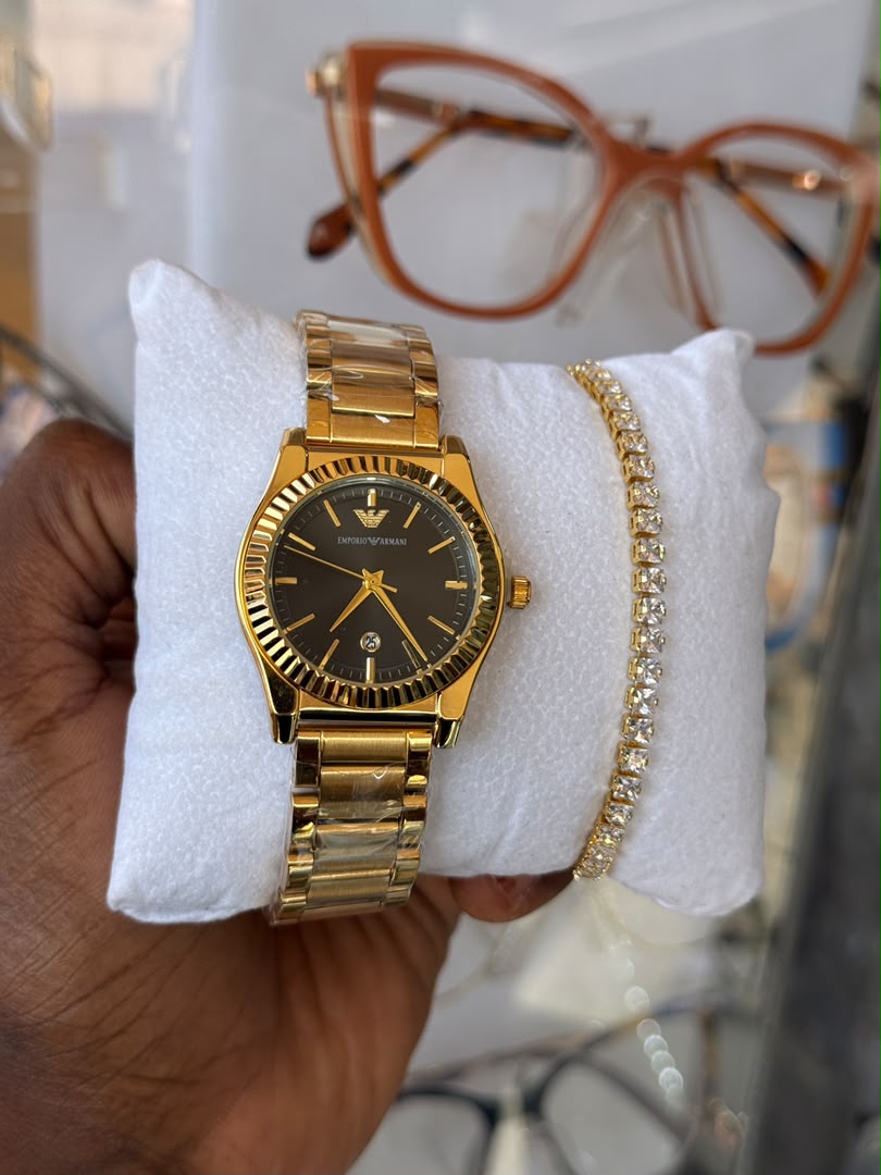 Emporio Armani Women's Gold-Tone Black Dial Watch