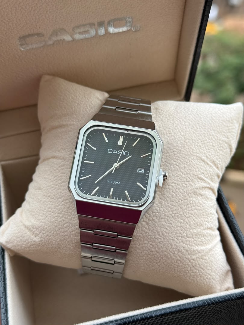 Casio Square Silver Grey Dial Watch