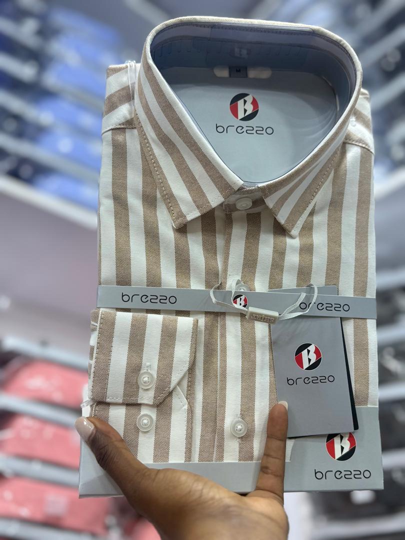 Men's Beige & White Wide Stripe Casual Shirt – Brezzo