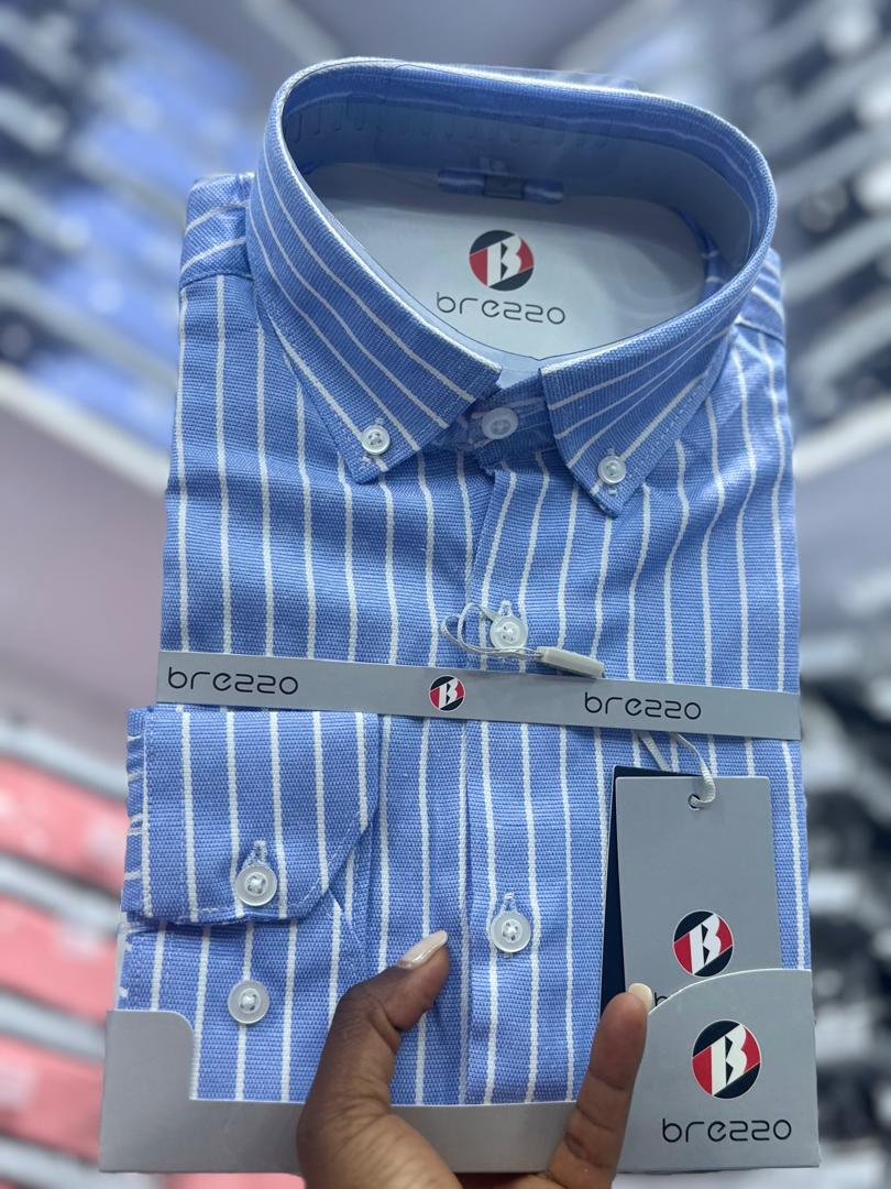 Men's Blue & White Stripe Formal Dress Shirt – Brezzo