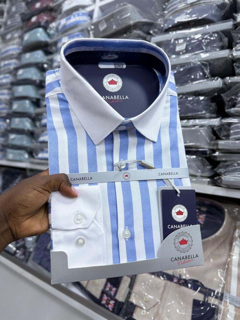 Men's Blue & White Stripe Formal Dress Shirt – Canabella Collection