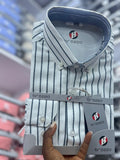 Men's White & Navy Pinstripe Formal Dress Shirt – Brezzo