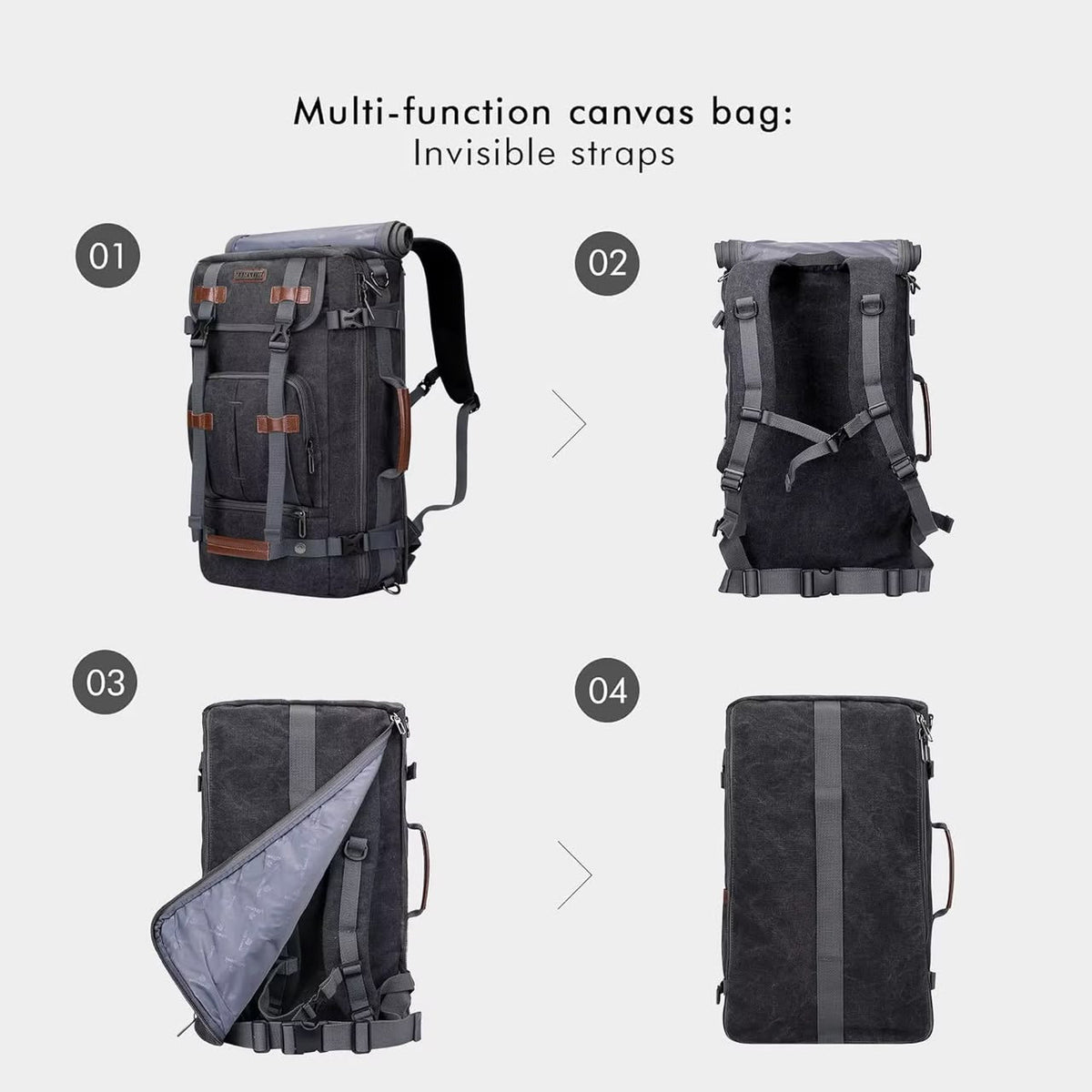 Multi-Function Canvas Backpack with Invisible Straps