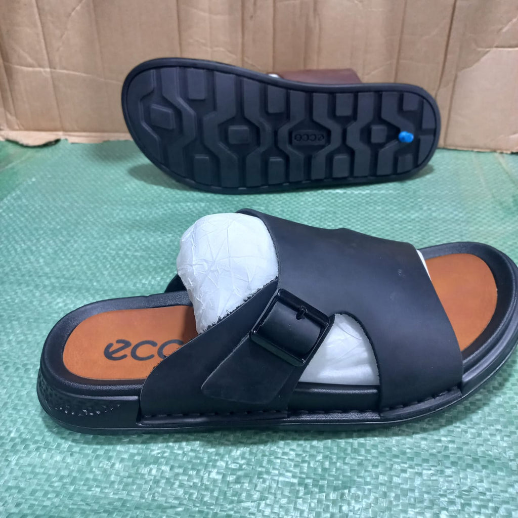 Ecco Men's Cross-Strap Buckle Leather Slide Sandals