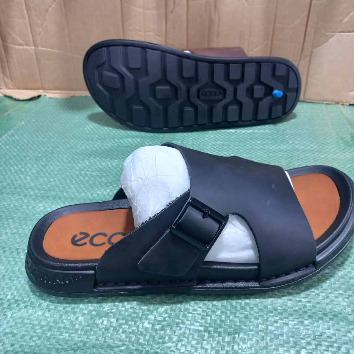 Ecco Men's Cross-Strap Buckle Leather Slide Sandals