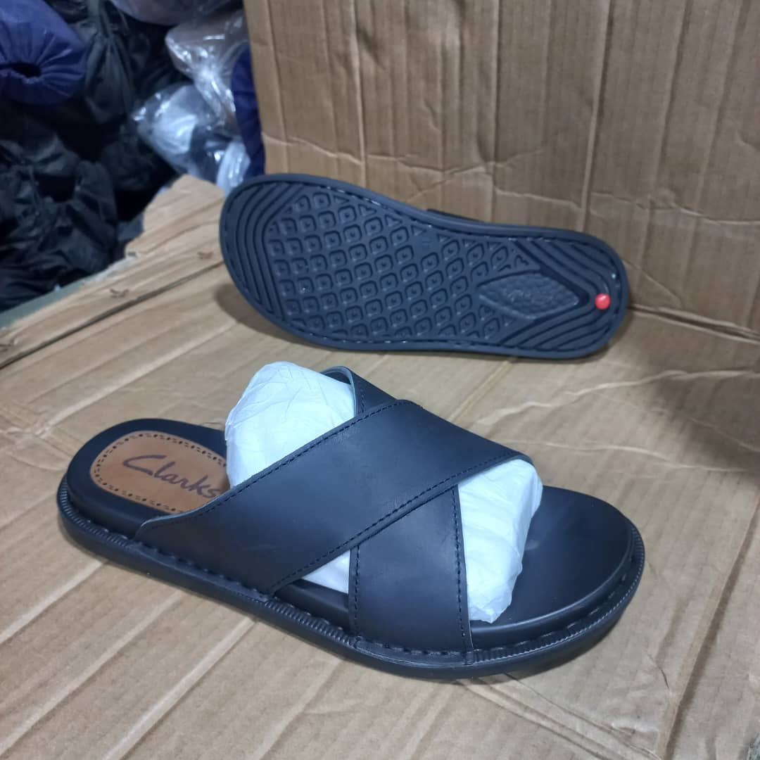 Clarks Men's Cross-Strap Leather Slide Sandals