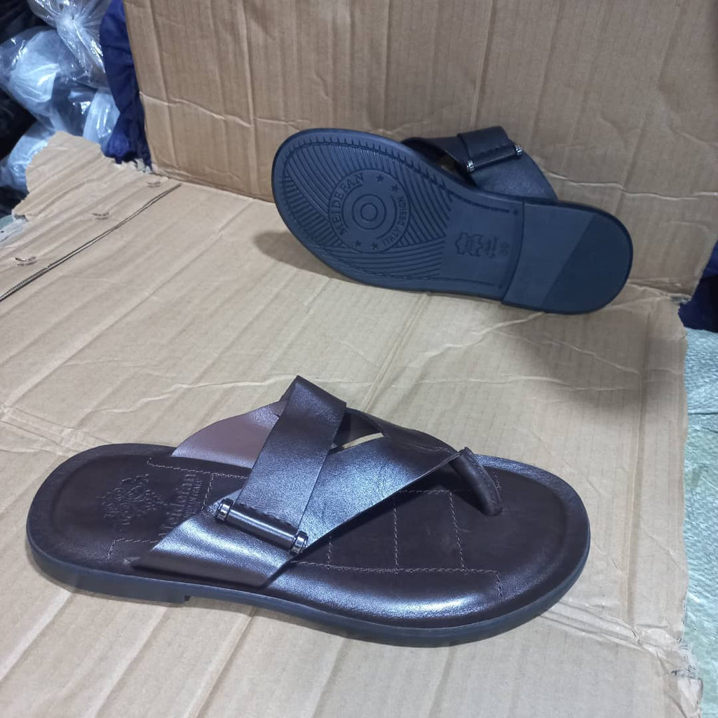 Men's Dark Brown Leather Cross-Strap Thong Sandals