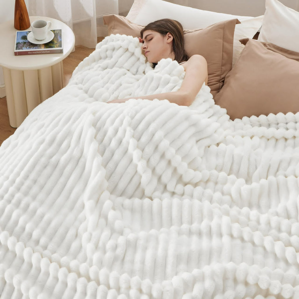 Soft Ribbed Flannel Throw Blanket