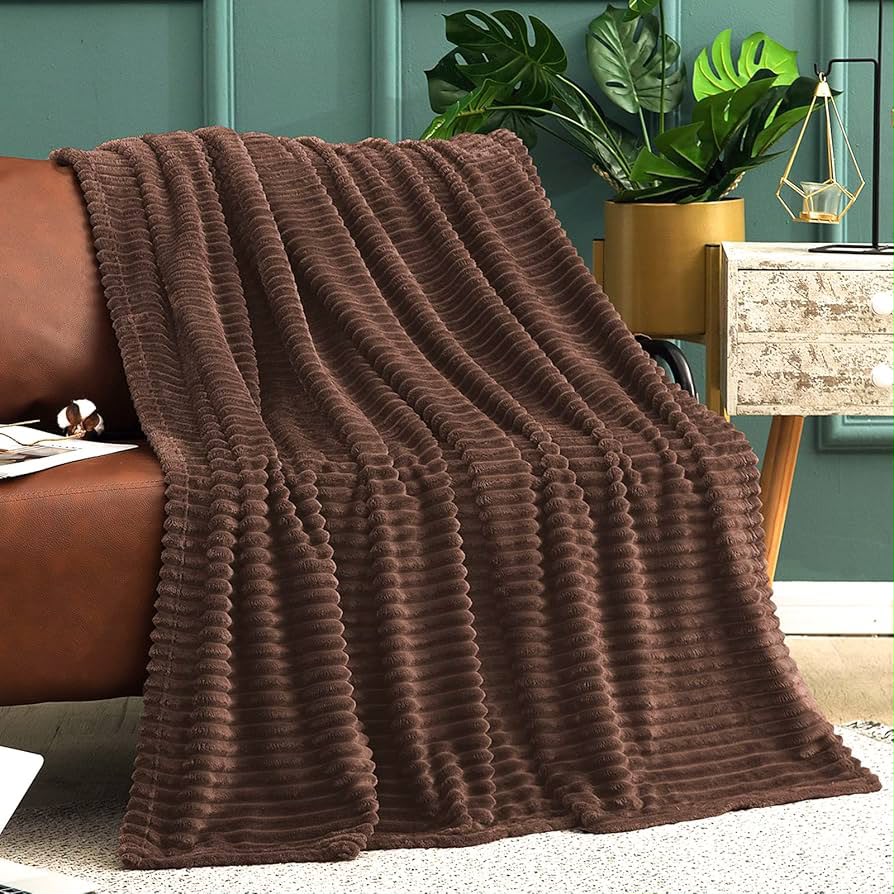 Soft Ribbed Flannel Throw Blanket