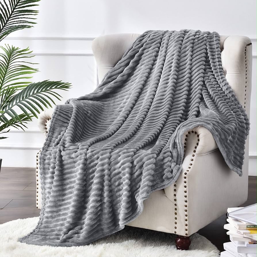 Soft Ribbed Flannel Throw Blanket