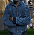 Men's Navy Textured Knit Zip-Up Jacket