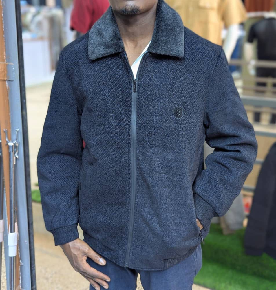 Men's Dark Navy Diamond Jacquard Zip-Up Jacket