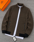 Men's Brown Ribbed Knit Zip-Up Bomber Jacket