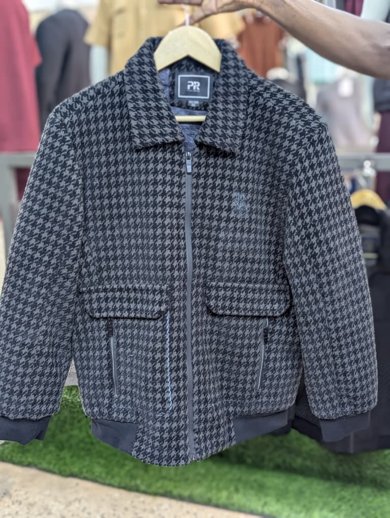 Men's Houndstooth Zip-Up Bomber Jacket