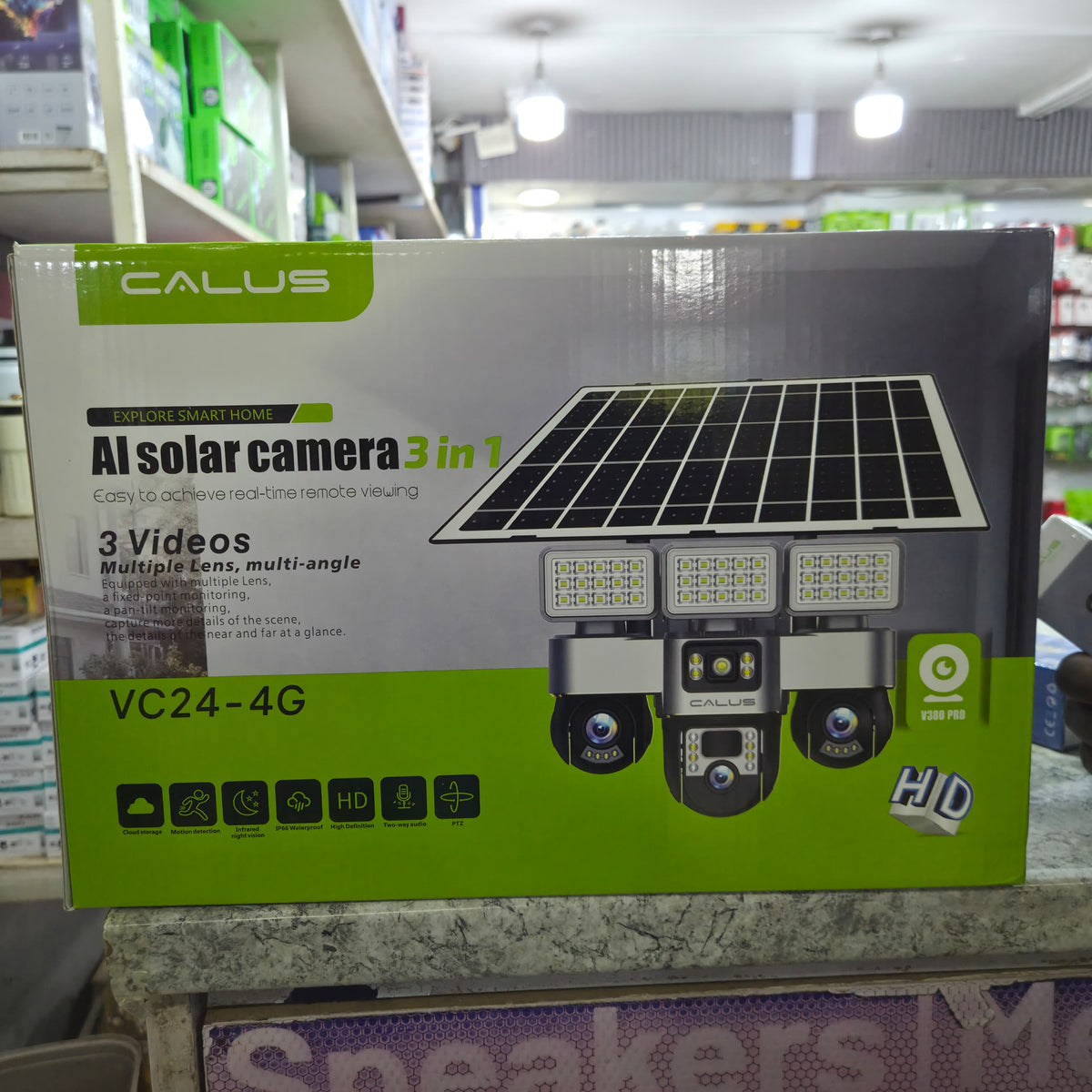 CALUS VC24-4G Outdoor 3-in-1 AI Solar Security Camera | Triple Lens | 4G | LED Floodlight