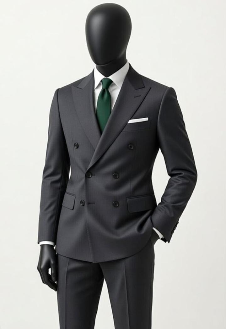 Men's Charcoal Double-Breasted Suit