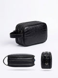 Croc-Embossed Leather Double-Zip Clutch Pouch