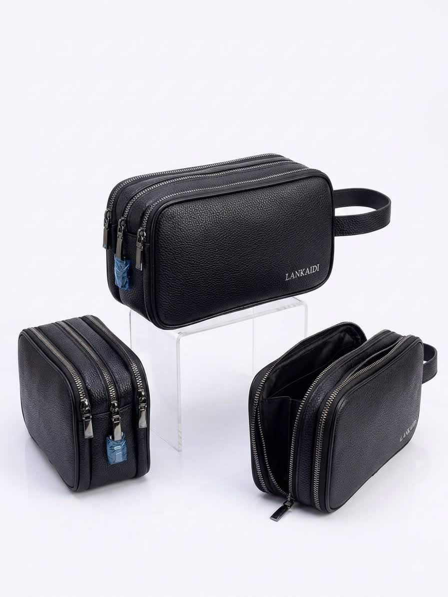 Lankaidi Double-Zip Leather Clutch Pouch