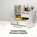 Large Capacity Wooden Desk Organizer with Drawer | Multi-Compartment Stationery & Art Supply Storage