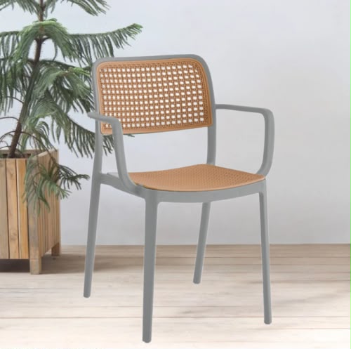 Rattan Weave Dining Chair with Armrests