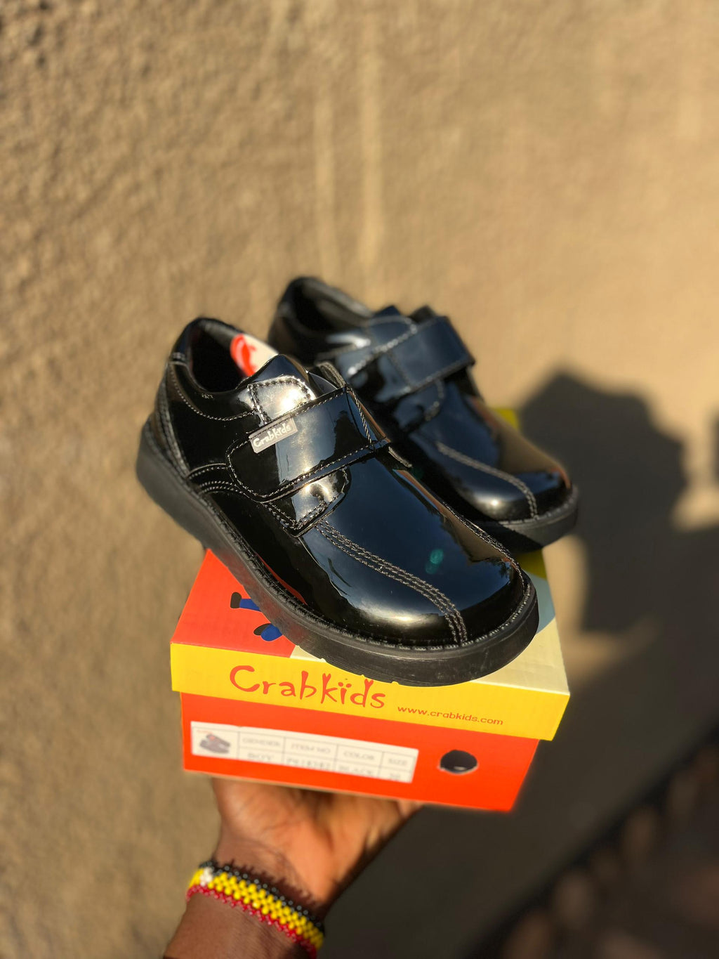 Crabkids Black Patent Velcro School Shoes