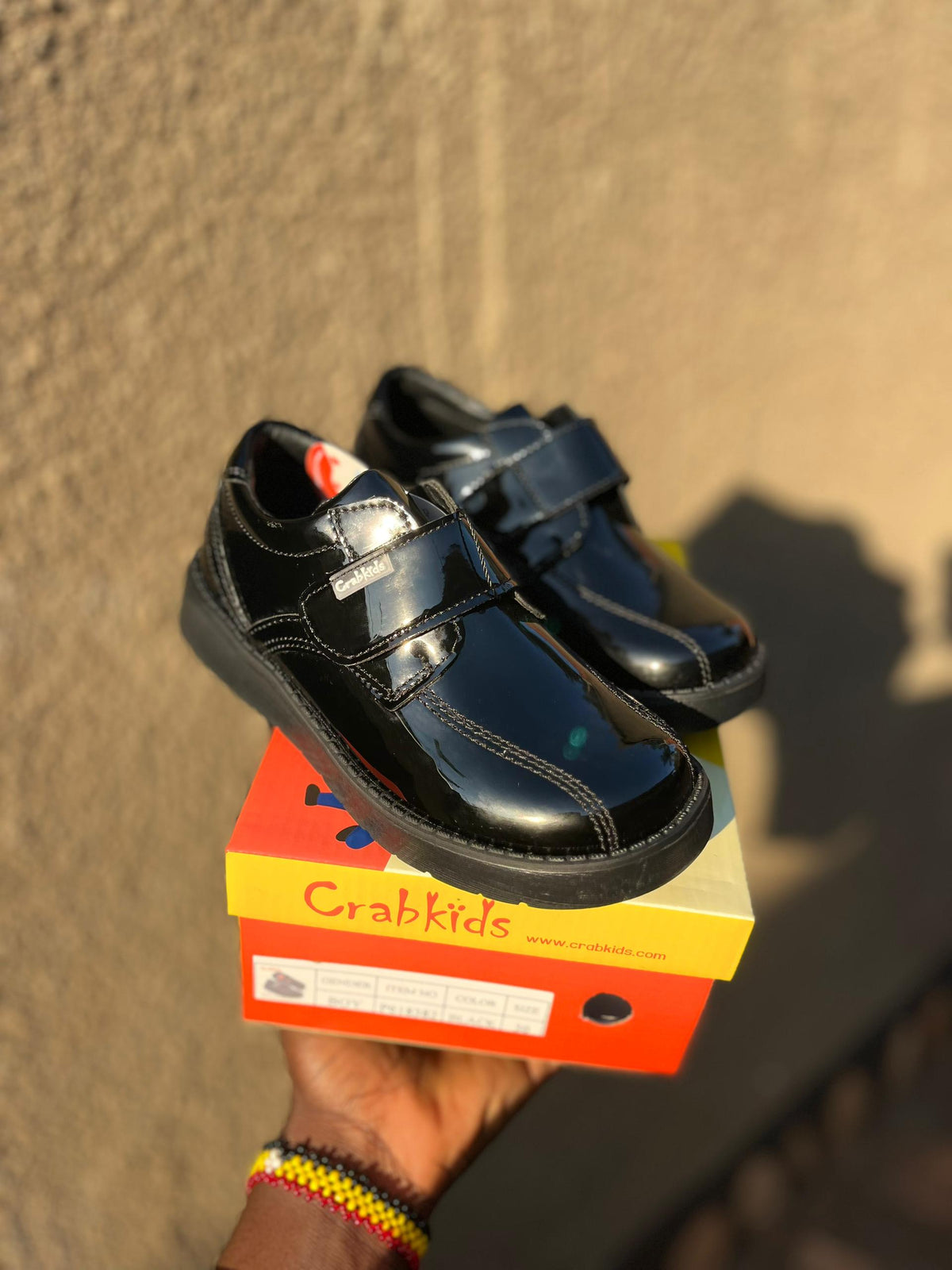 Crabkids Black Patent Velcro School Shoes