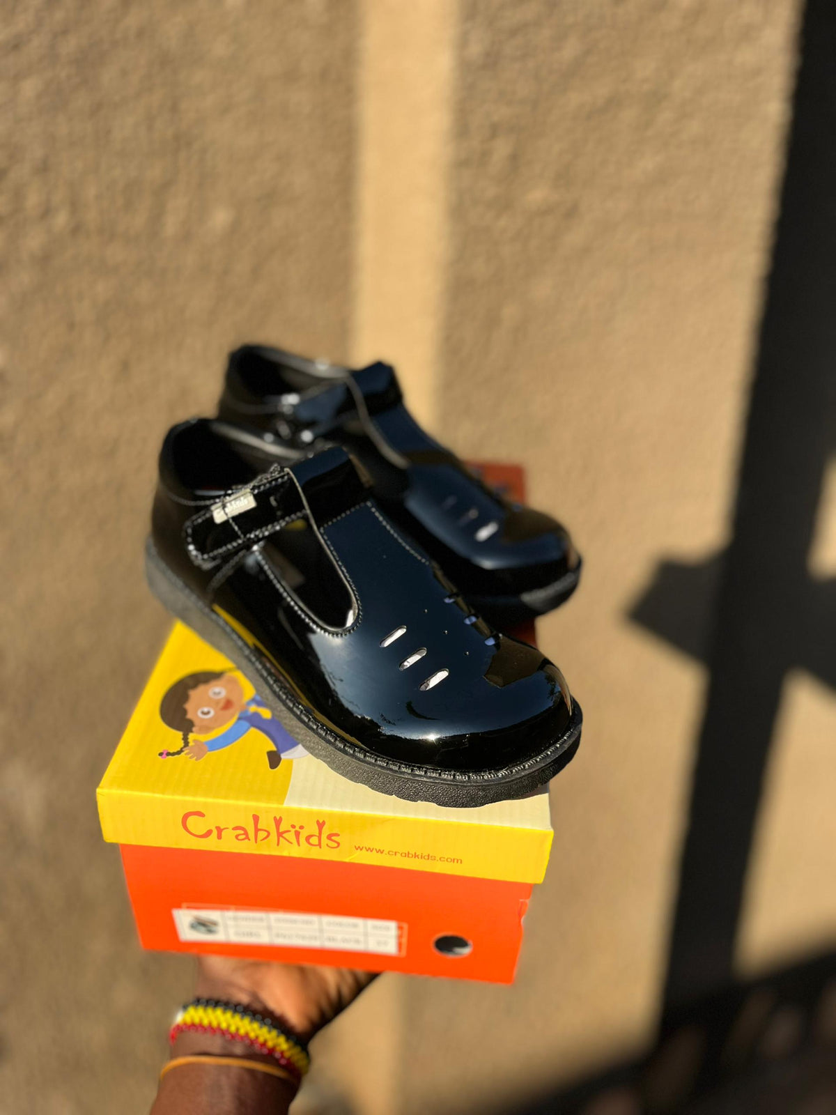 Crabkids Black Patent T-Bar School Shoes