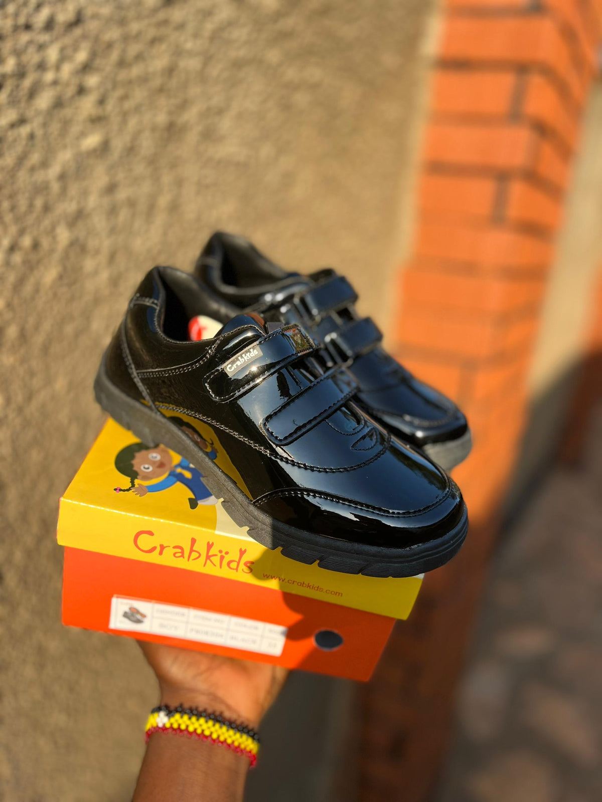 Crabkids Black Patent Double Velcro School Shoes