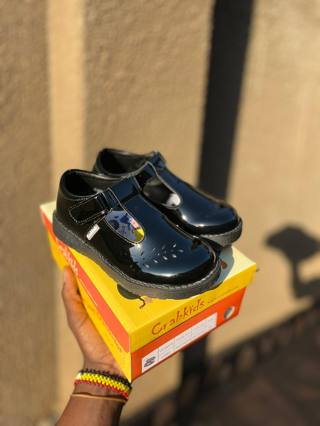 Crabkids Girls Black Patent T-Bar Buckle School Shoes
