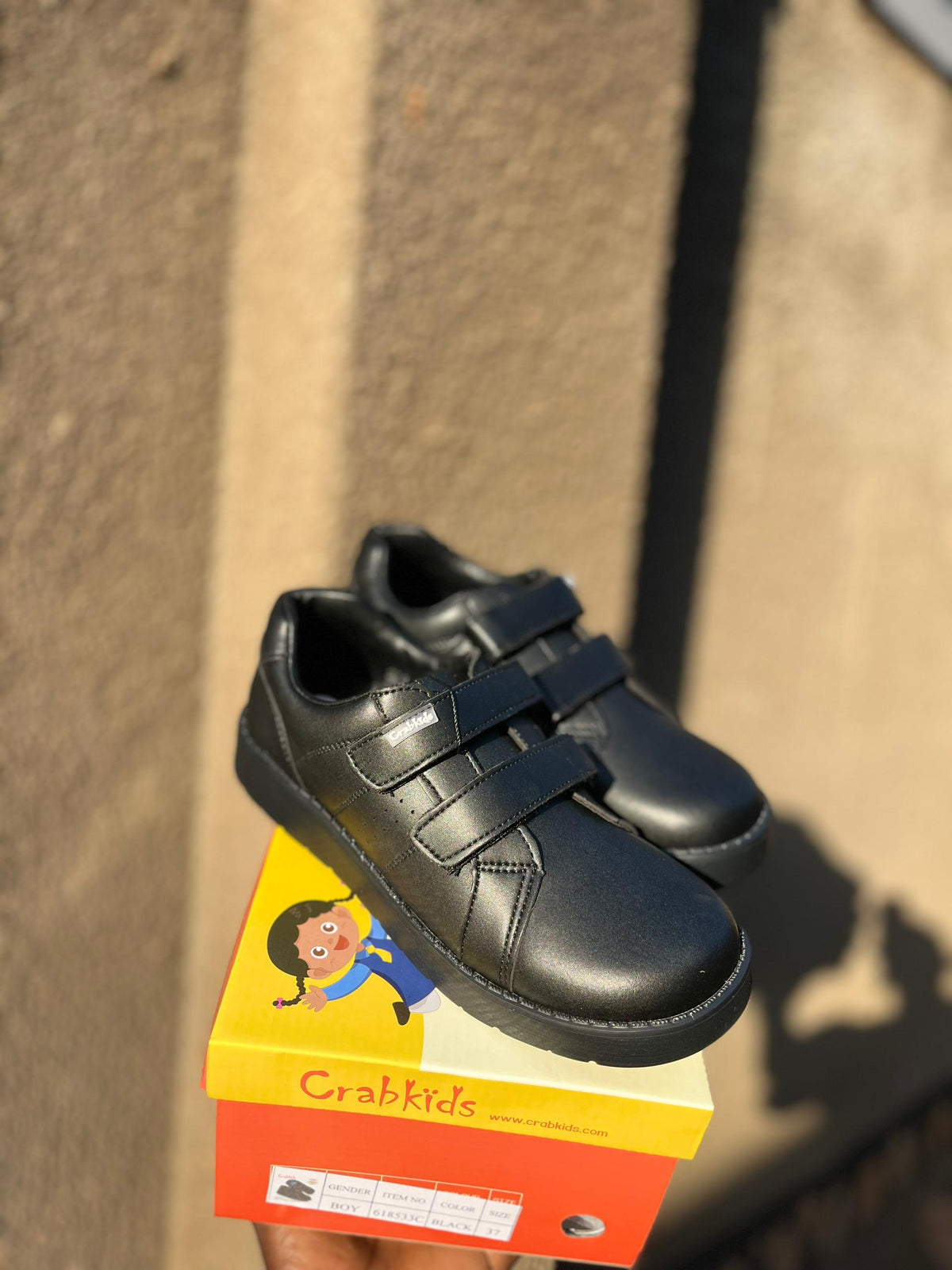 Crabkids Boys Black Double Velcro Sneaker School Shoes