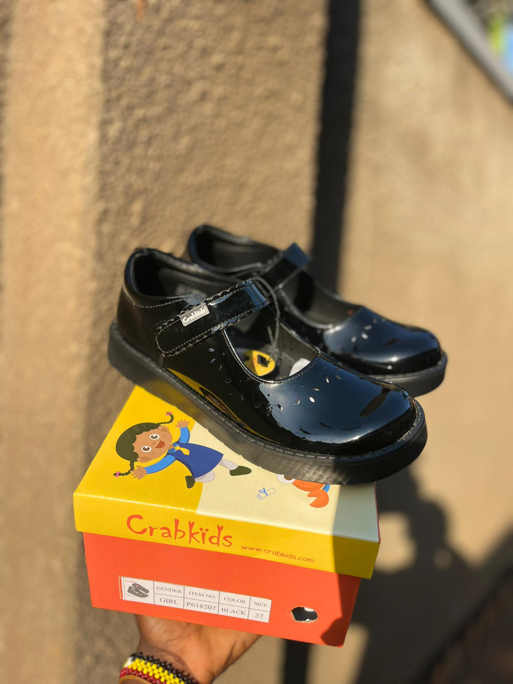 Crabkids Girls Black Patent T-Bar School Shoes