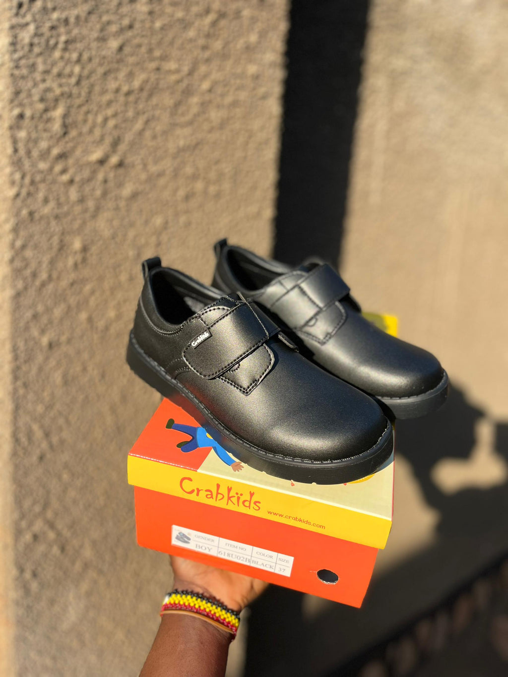 Crabkids Boys Black Velcro Strap School Shoes