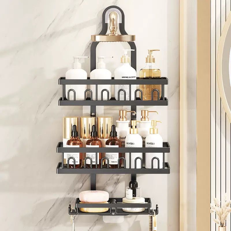 4-Tier Black Metal Shower Caddy Organizer