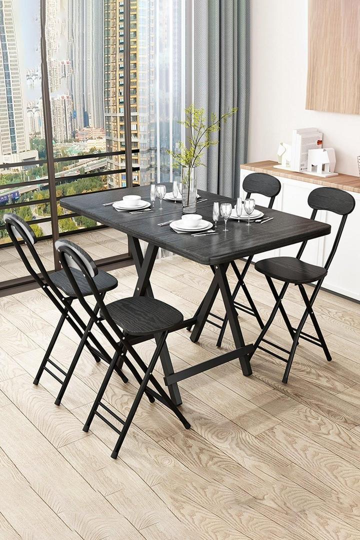 Foldable Dining Table & Chair Set - Dark Walnut (4 Chairs)