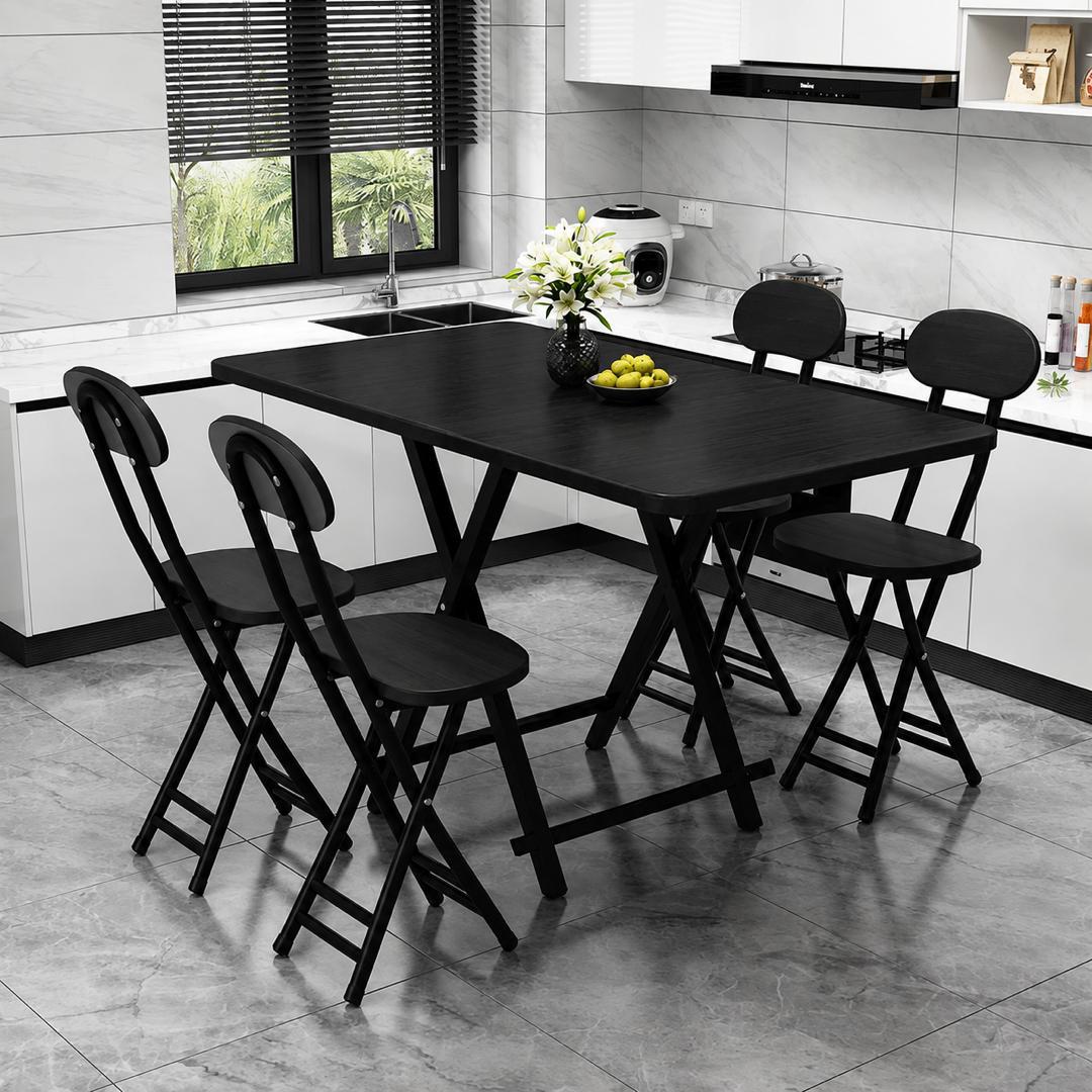 Foldable Dining Table & Chair Set - All Black (4 Chairs)
