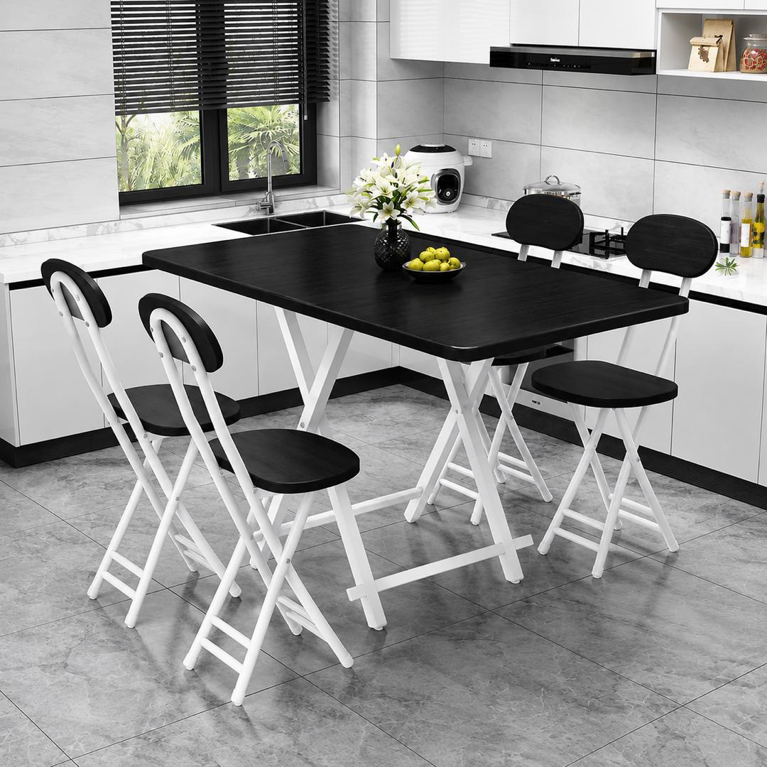 Foldable Dining Table & Chair Set - Black & White (4 Chairs)