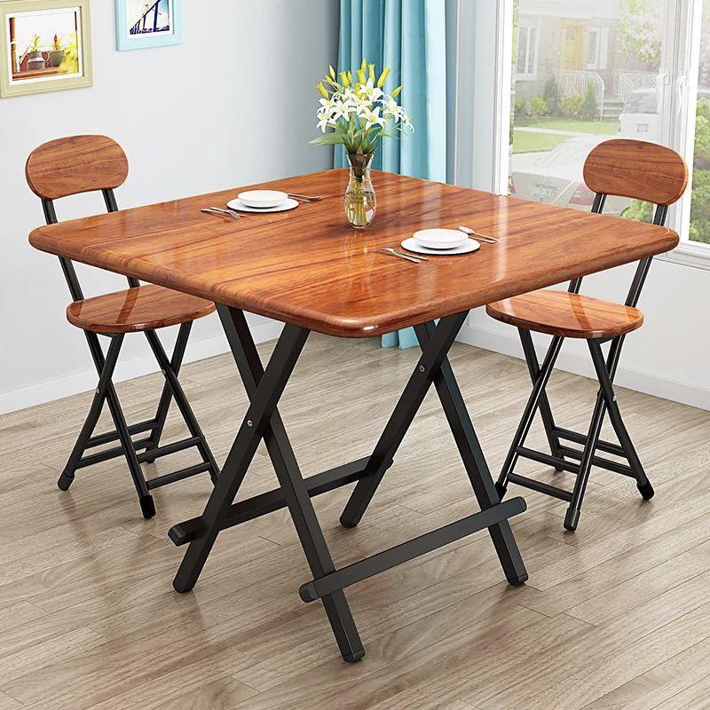 Square Foldable Dining Table 70×70cm - Deep Wood Grain with 2 chairs
