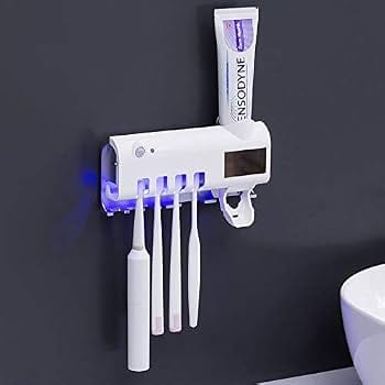 UV Toothbrush Sanitizer & Holder with Toothpaste Dispenser