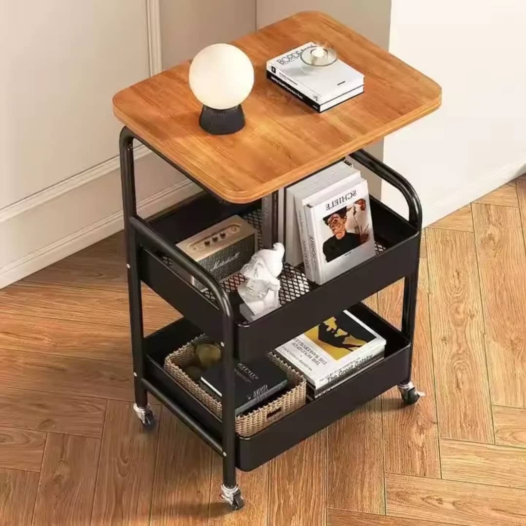 3-Tier Rolling Storage Cart with Wooden Top