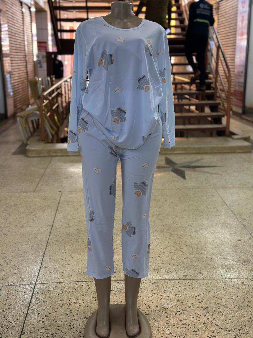 Ladies Baby Blue Teddy Bear Pajama Set