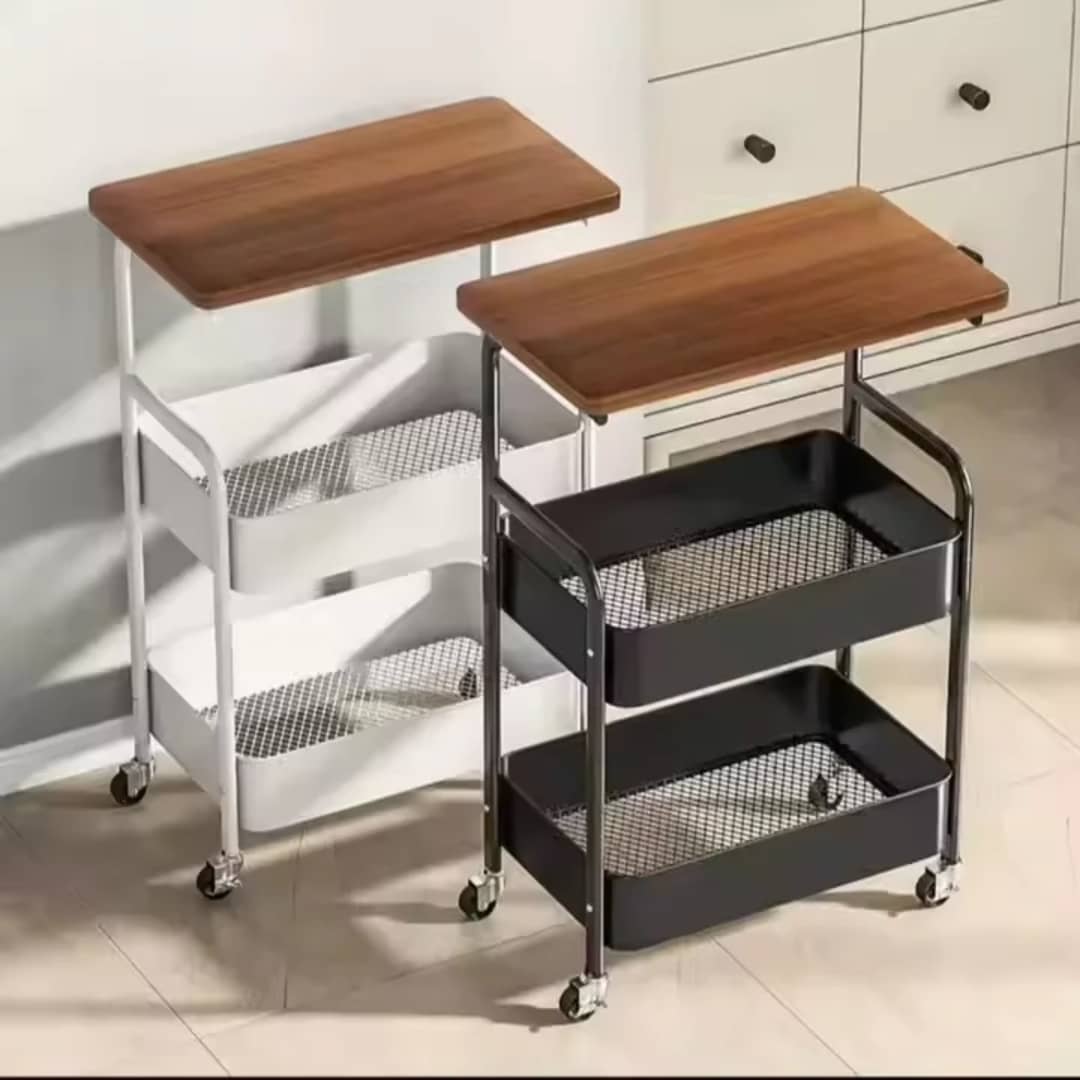 3-Tier Rolling Storage Cart with Wooden Top