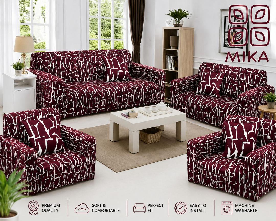 7 Seater Sofa Cover – Maroon Abstract Crack Print