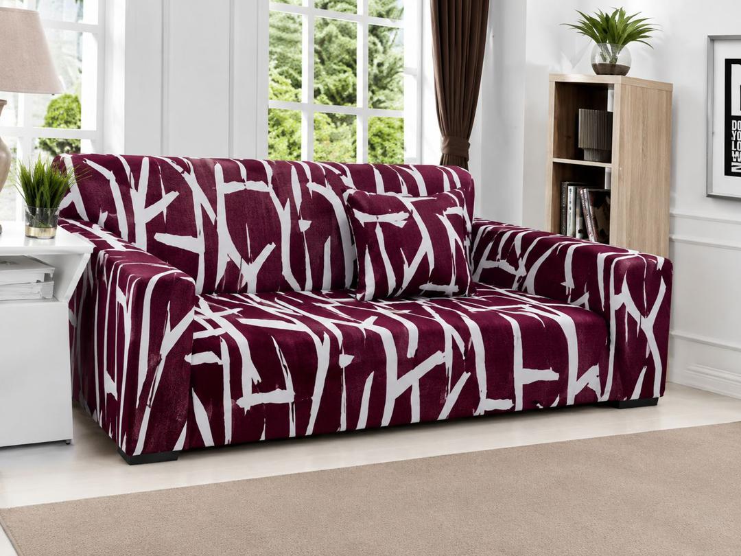 3 Seater Sofa Cover – Maroon Abstract Stripe Print