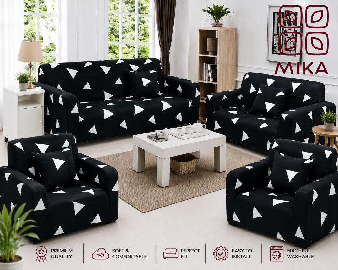 7 Seater Sofa Cover – Black White Triangle Print