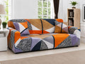 3 Seater Sofa Cover – Orange Grey Geometric Patchwork