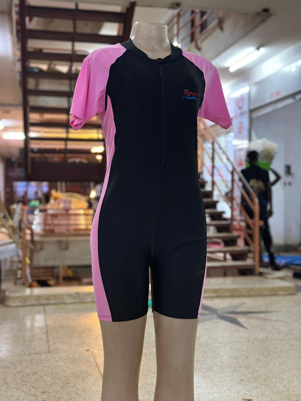 Women's Sport Swimming Costume – Black & Pink